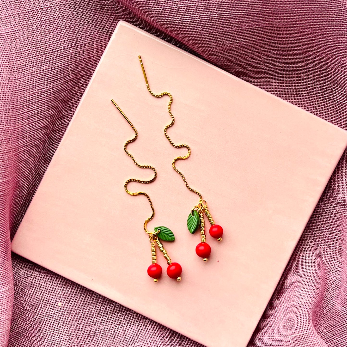 Kirsebær Kædeøreringe - sæt / 2 stk