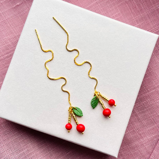 Kirsebær Kædeøreringe - sæt / 2 stk