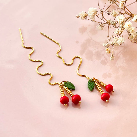 Kirsebær Kædeøreringe - sæt / 2 stk